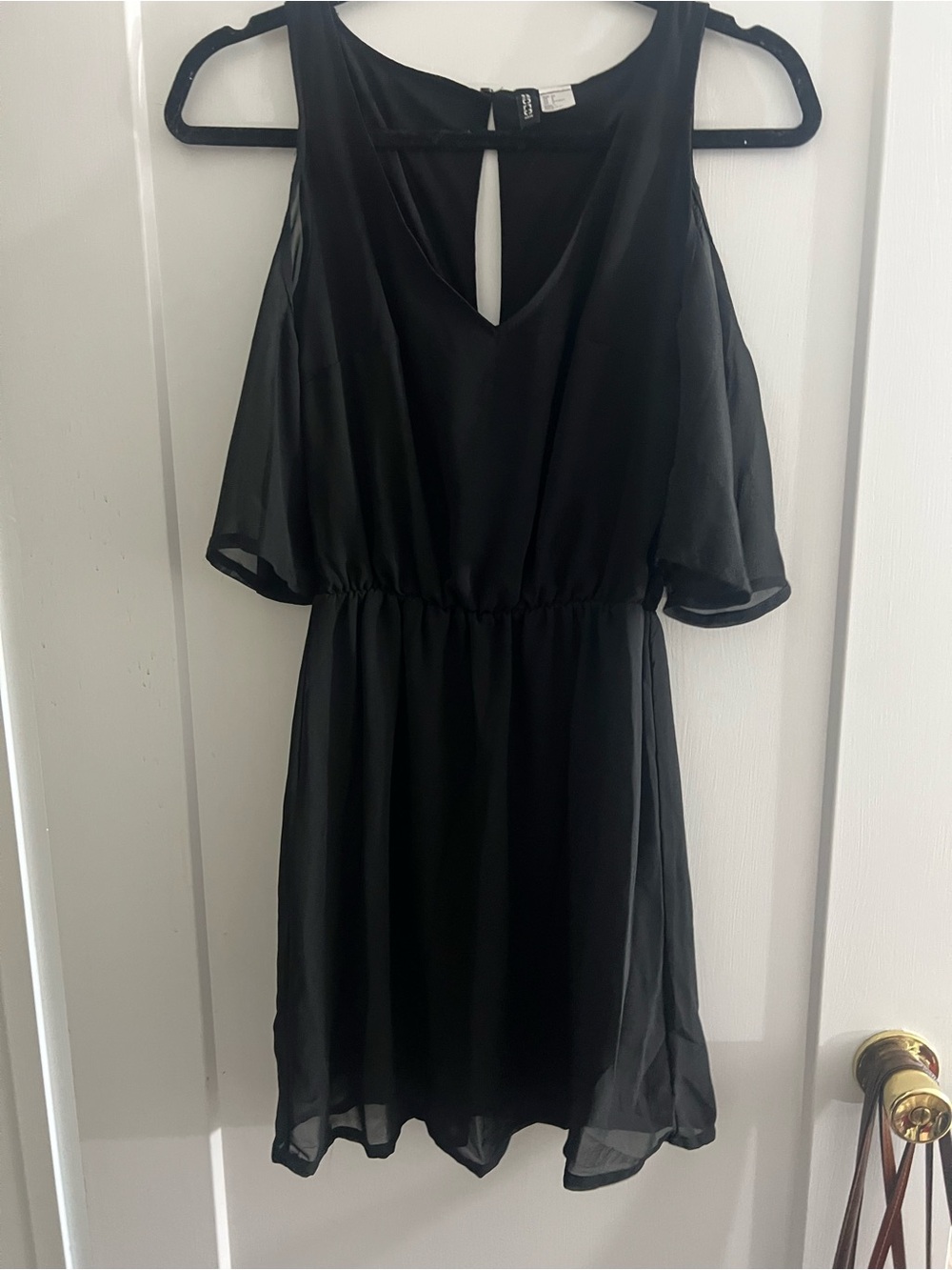 Divided Black Cold-Shoulder Mini Dress